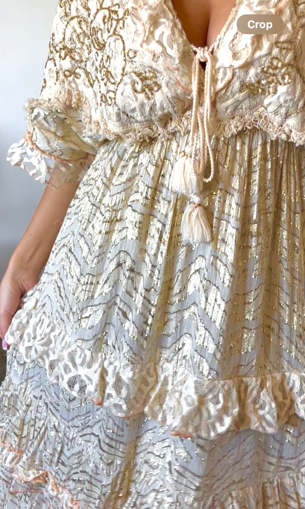 AMINA | Boho Gold Glitter Maxi Dress
