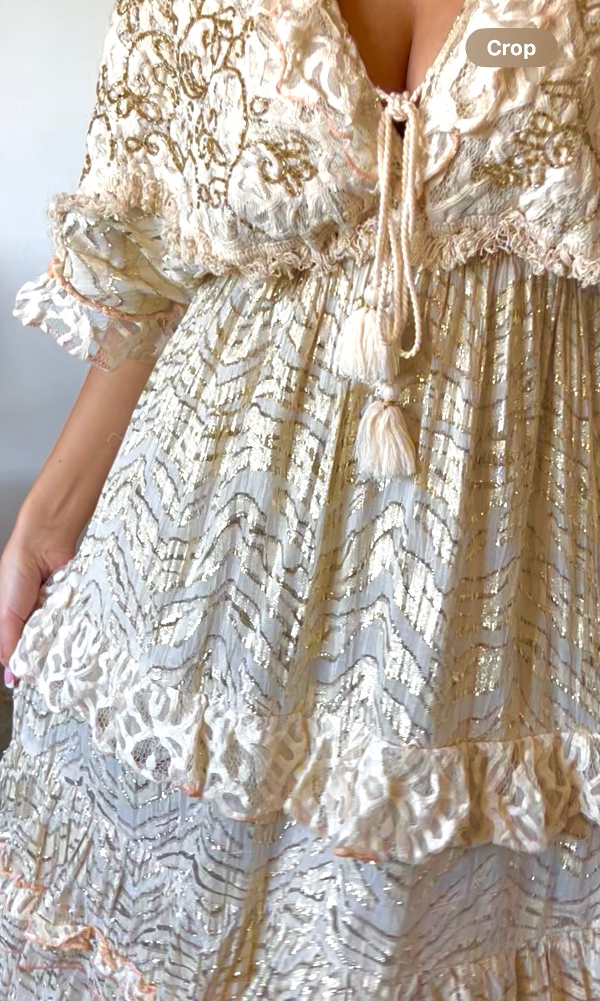 AMINA | Boho Gold Glitter Maxi Dress