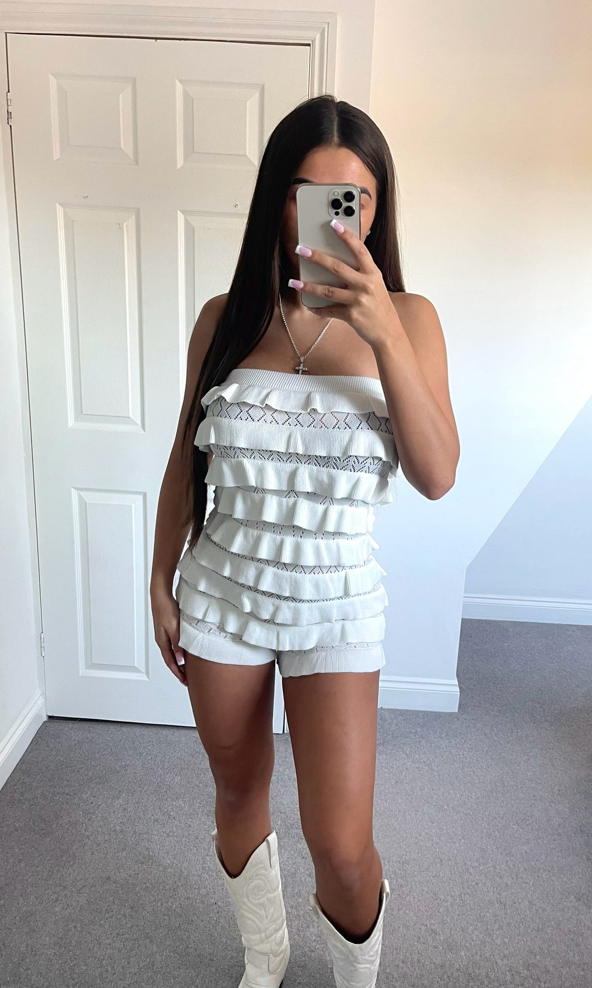LEYLA | Ruffle Crochet Bandeau Playsuit - White