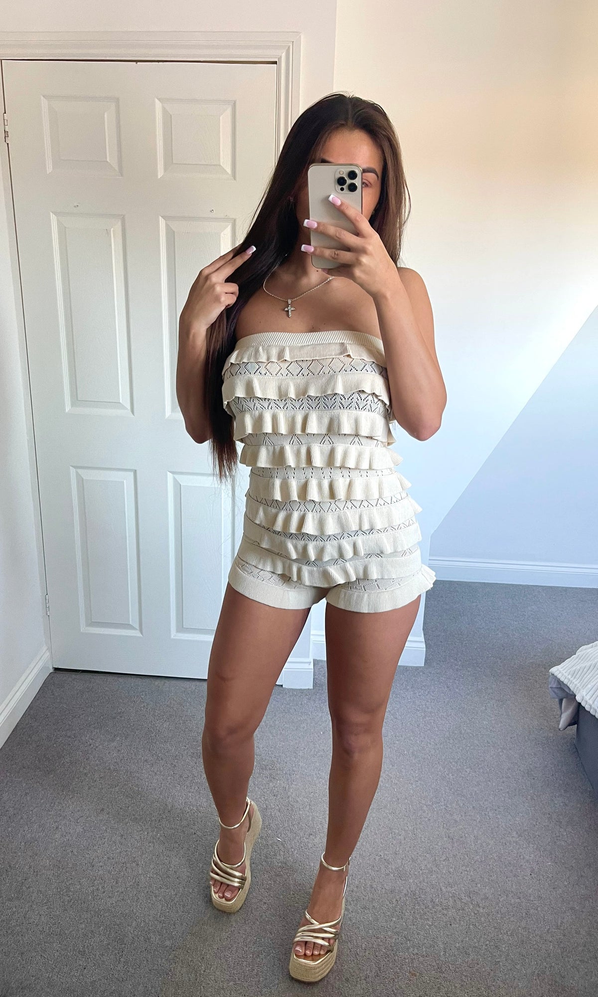 LEYLA | Ruffle Crochet Bandeau Playsuit - Cream