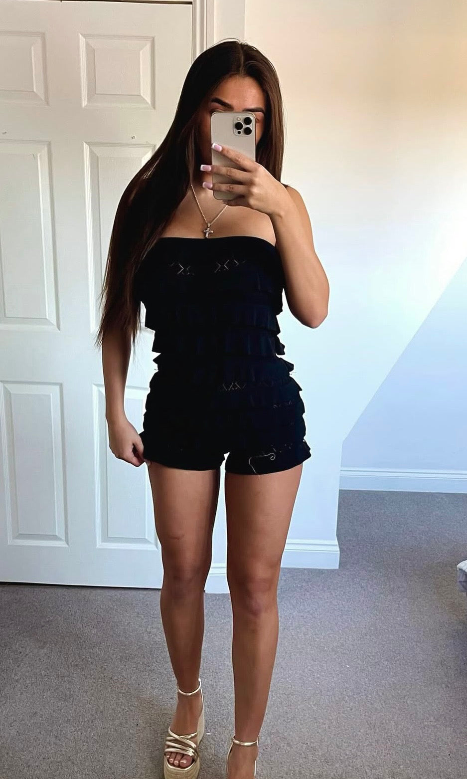LEYLA | Ruffle Crochet Bandeau Playsuit - Black