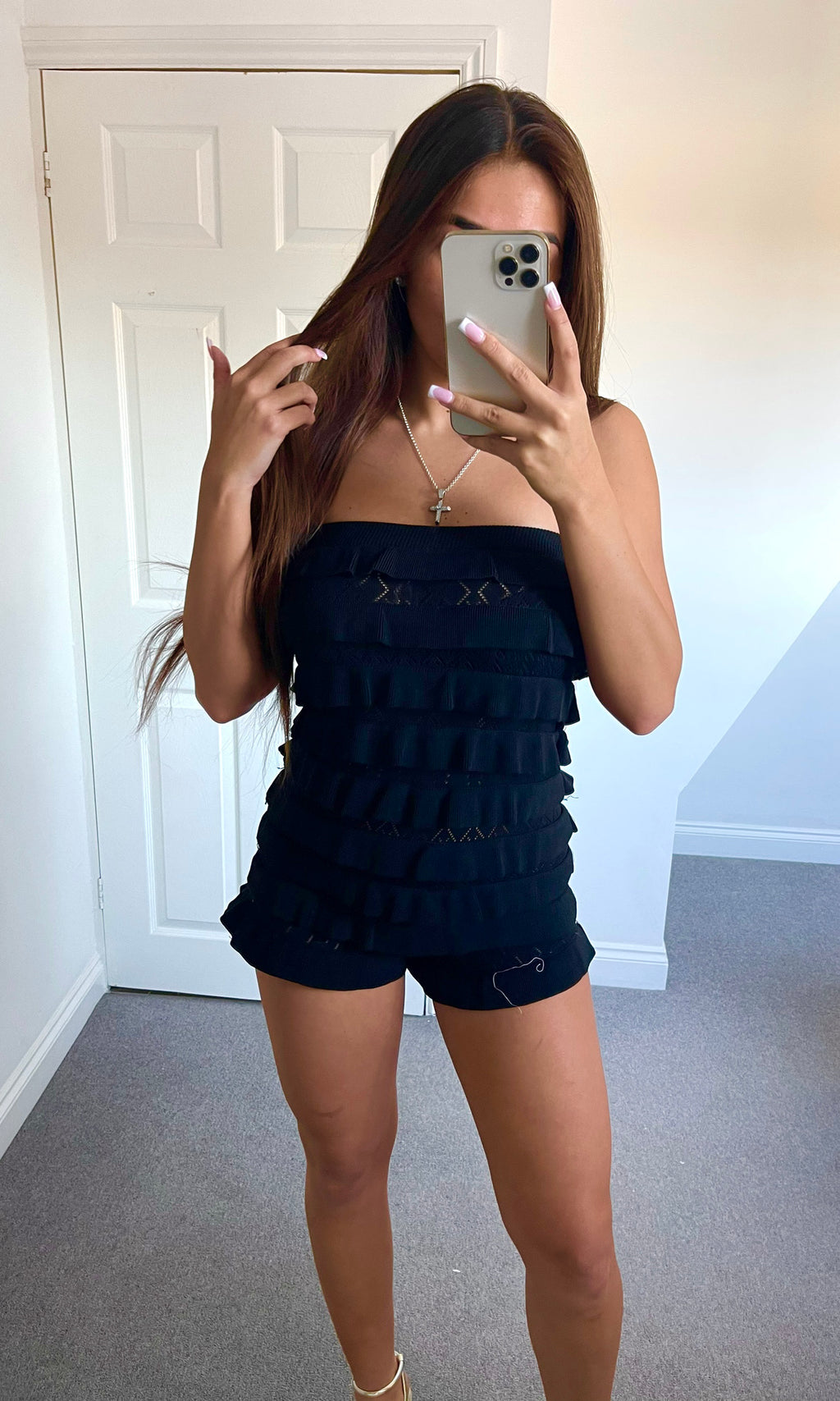 LEYLA | Ruffle Crochet Bandeau Playsuit - Black
