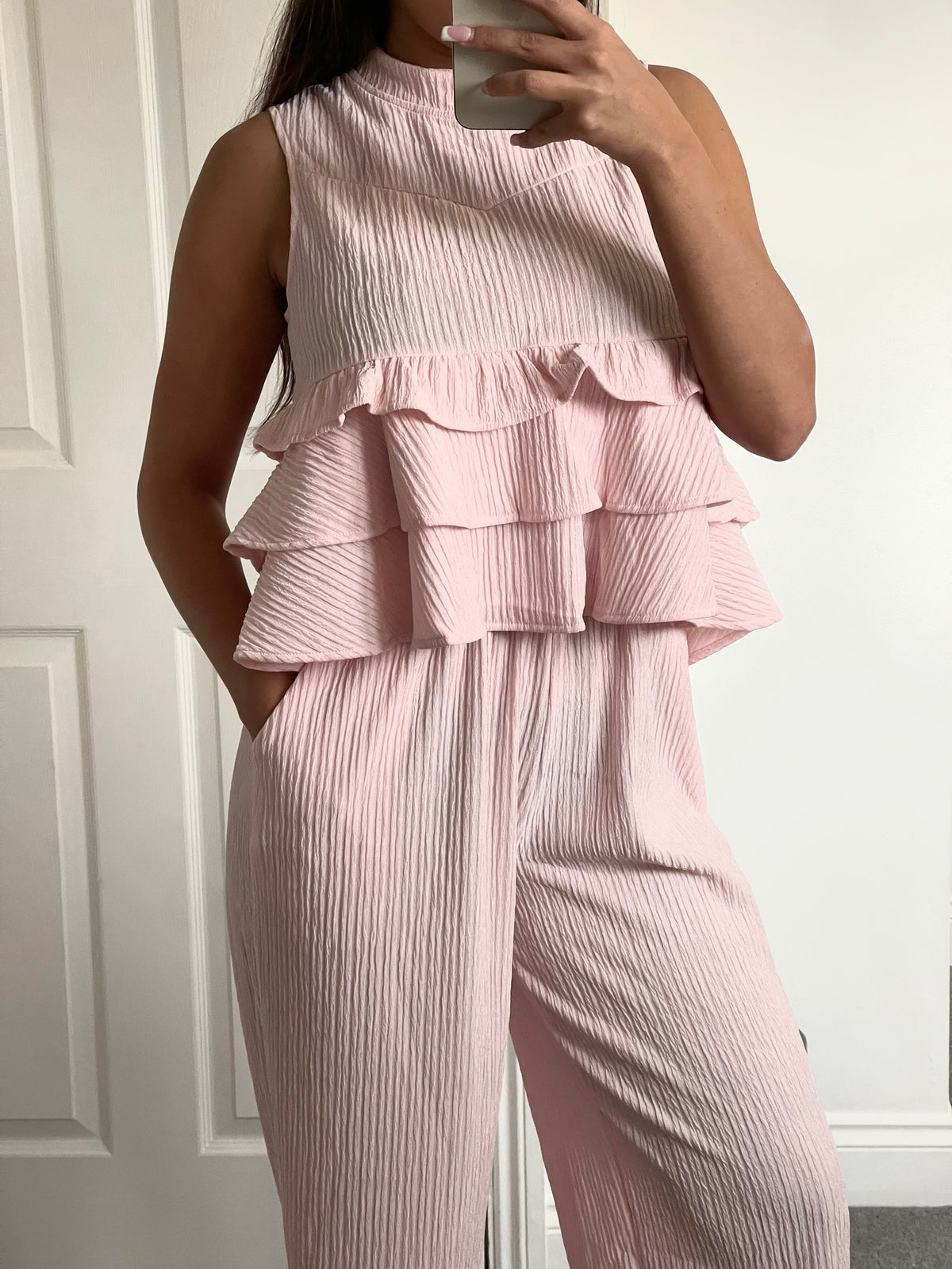 FLORA | Ruffle Top & Trouser Set - Baby Pink