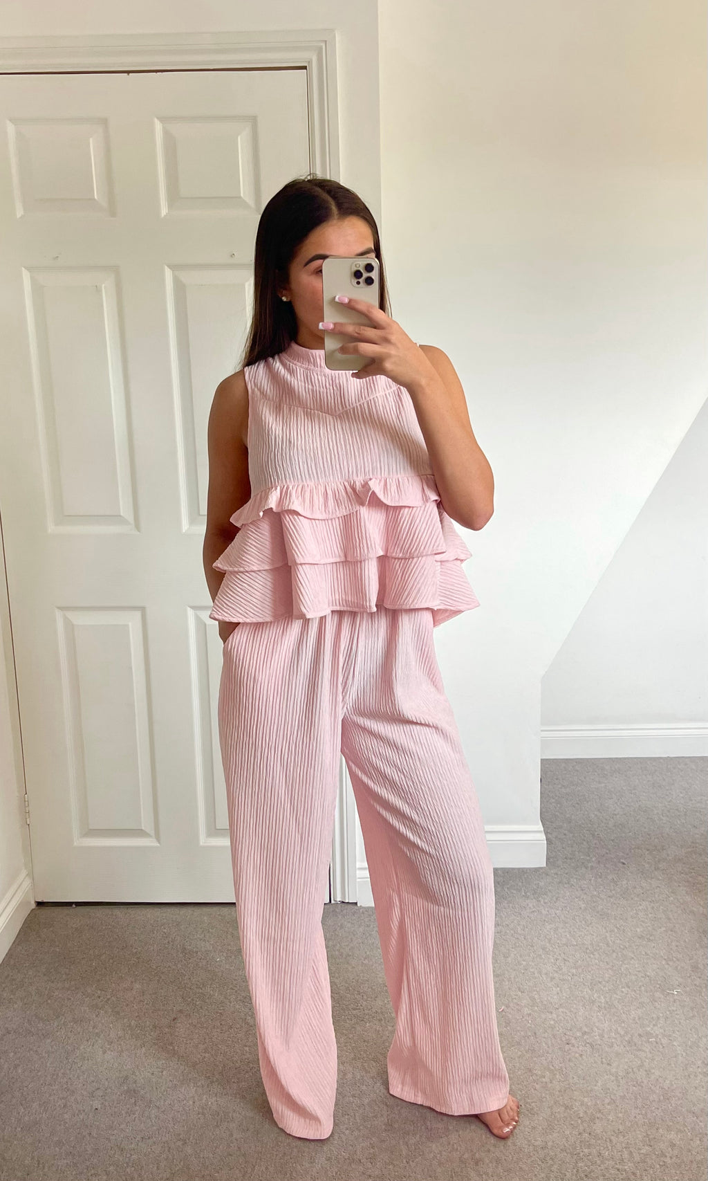 FLORA | Ruffle Top & Trouser Set - Baby Pink