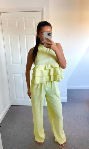 FLORA | Ruffle Top & Trouser Set - Lemon