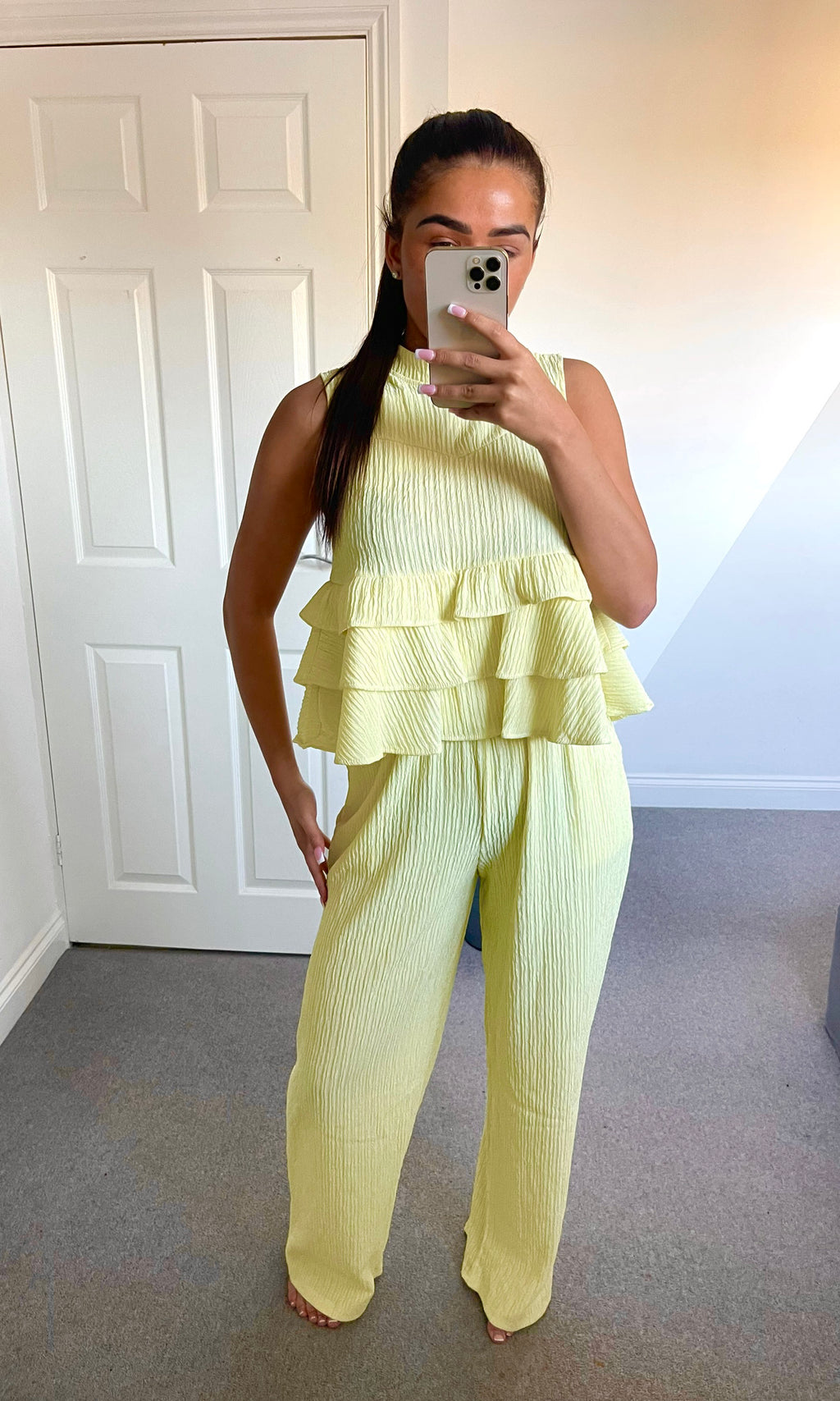 FLORA | Ruffle Top & Trouser Set - Lemon