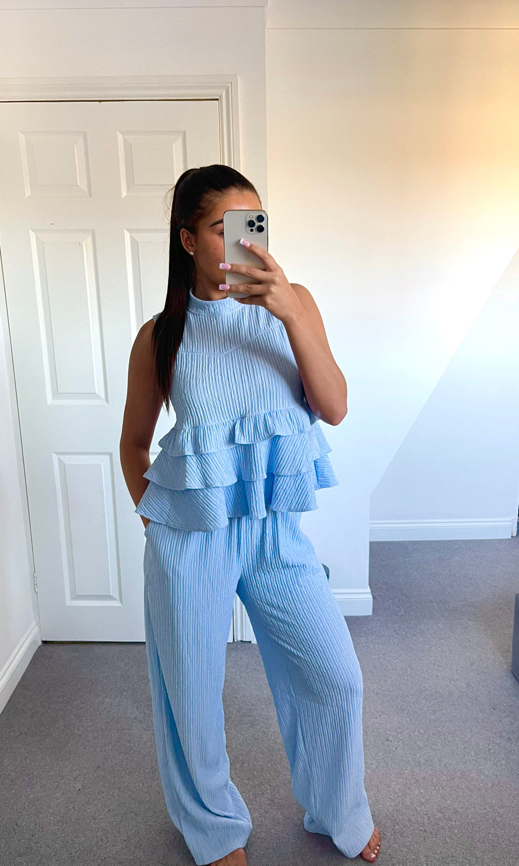 FLORA | Ruffle Top & Trouser Set - Blue