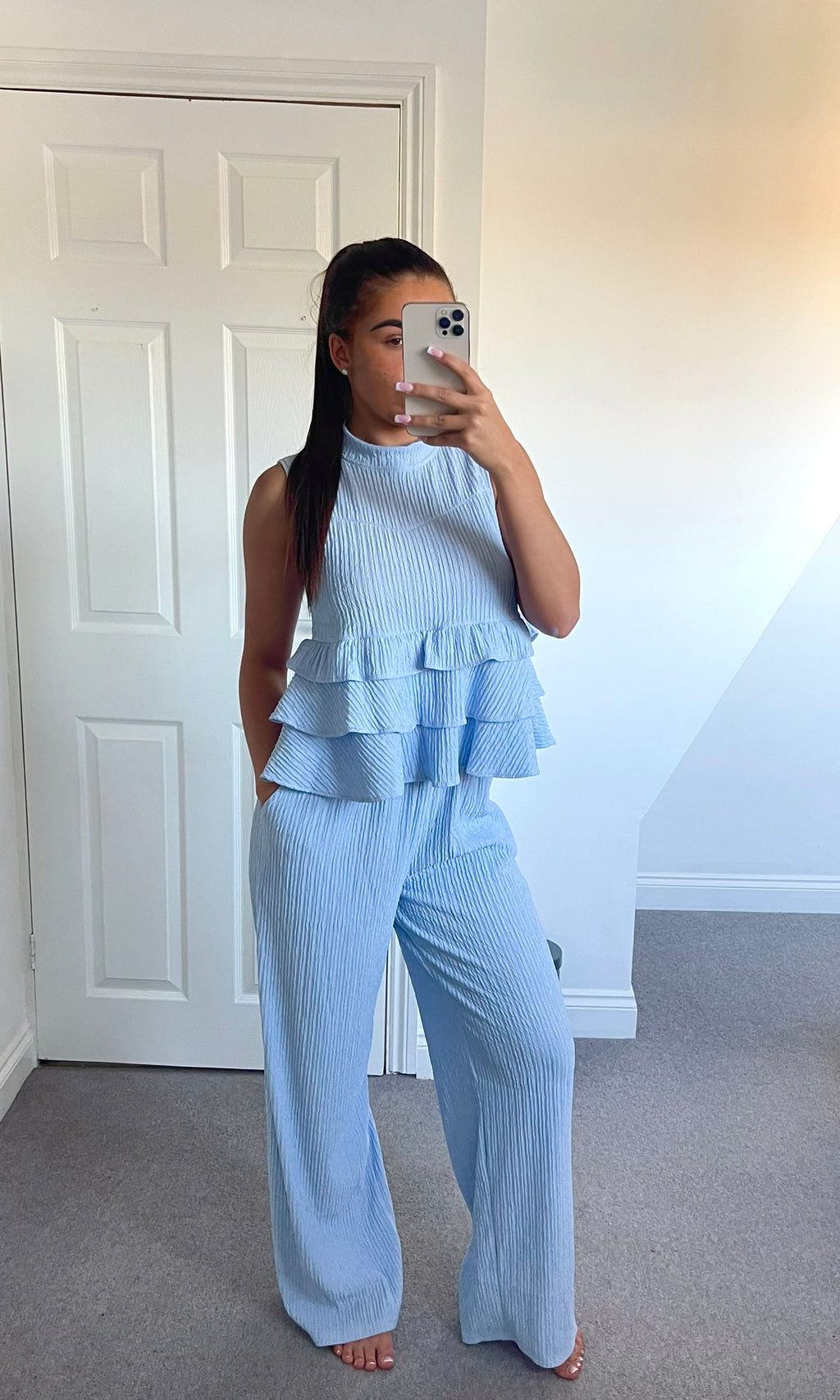 FLORA | Ruffle Top & Trouser Set - Blue