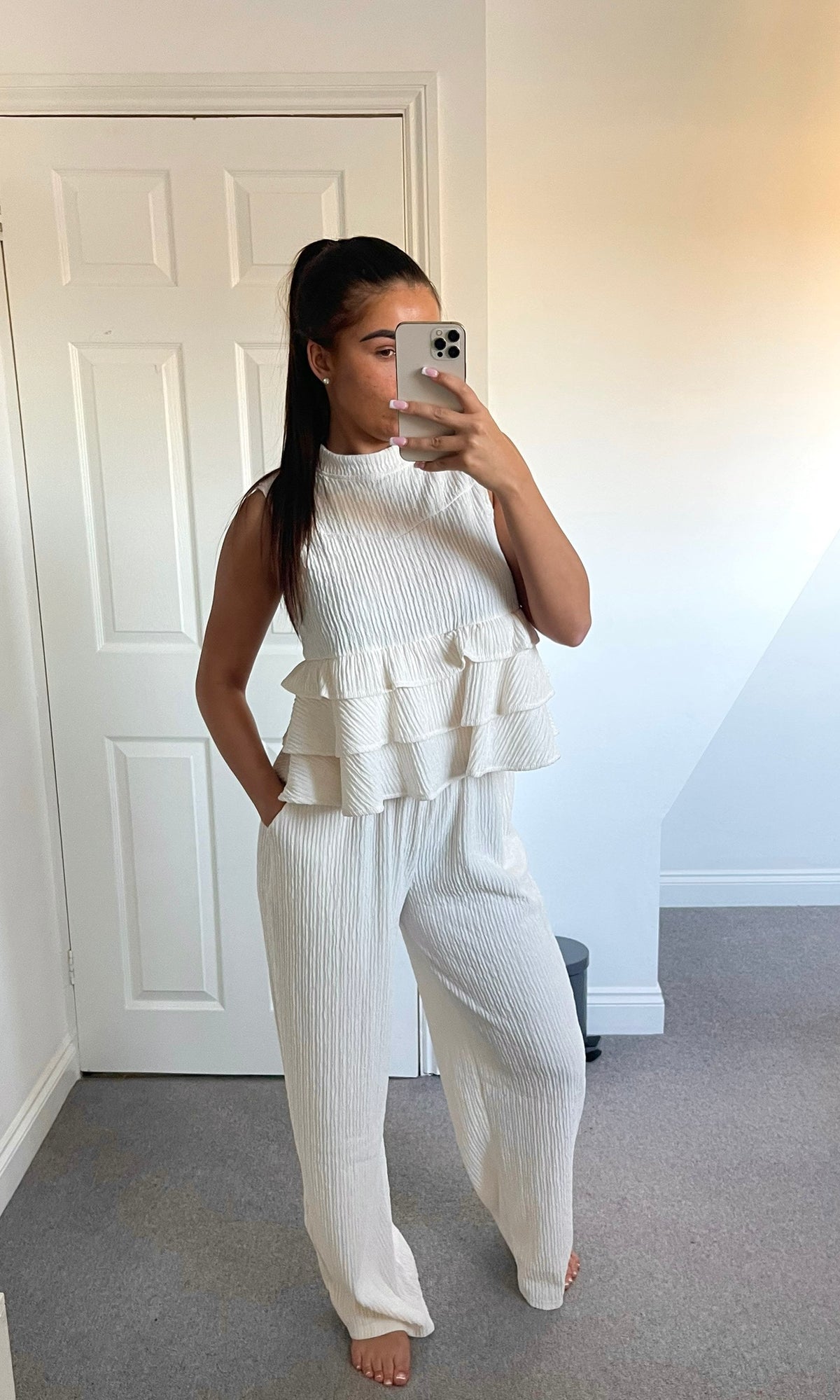 FLORA | Ruffle Top & Trouser Set - Cream