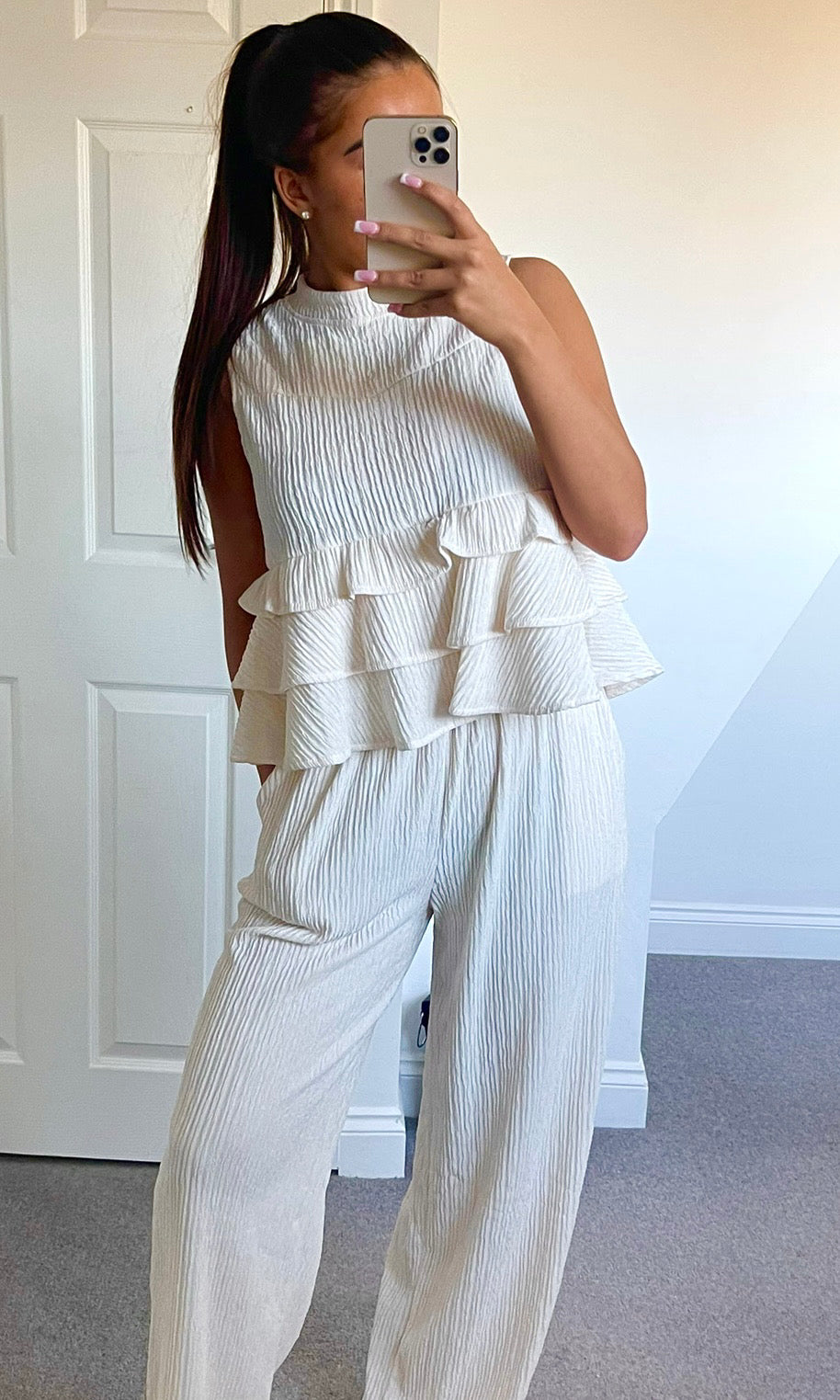 FLORA | Ruffle Top & Trouser Set - Cream