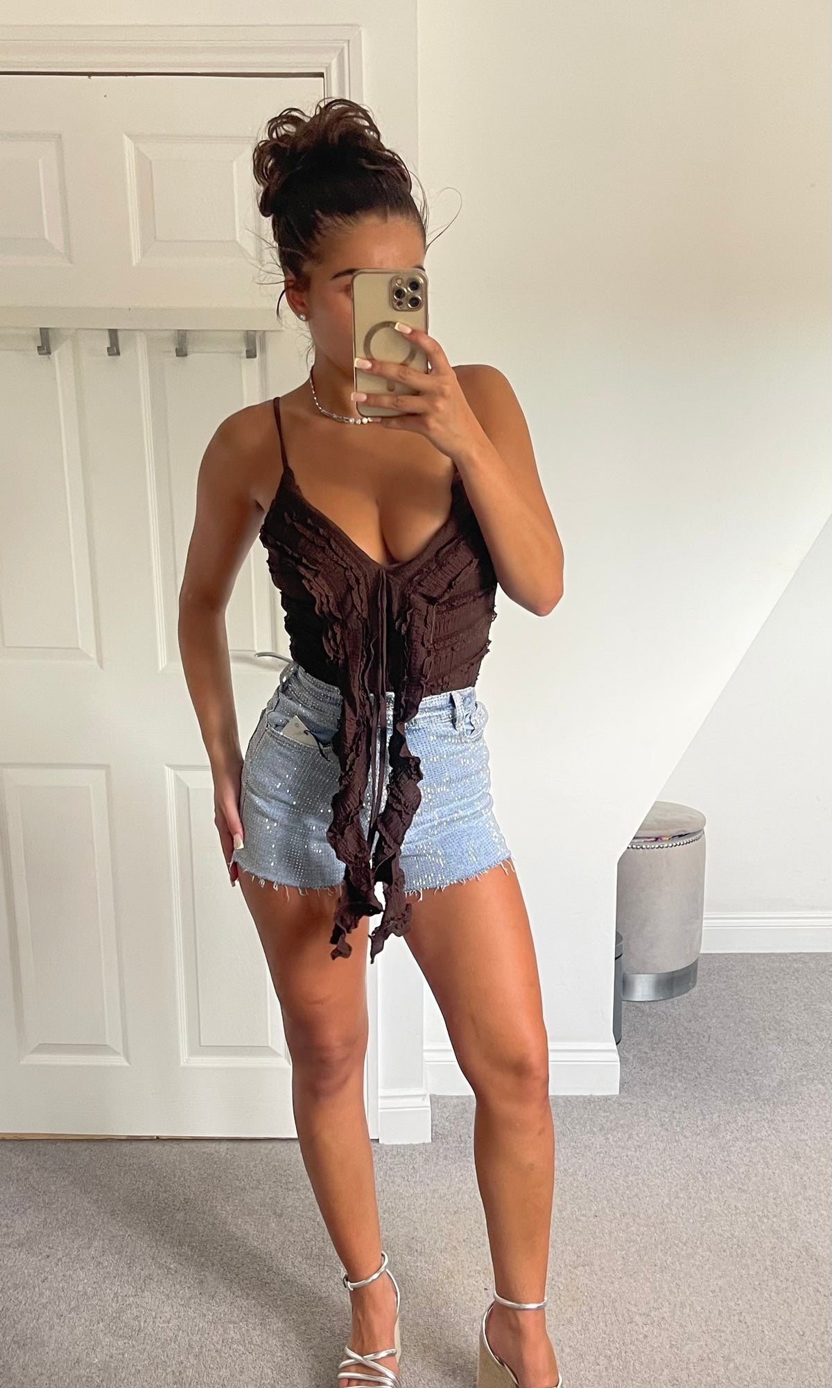 ORLA | Ruffle Low Cut Bodysuit - Chocolate