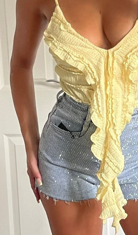 ORLA | Ruffle Low Cut Bodysuit - Lemon
