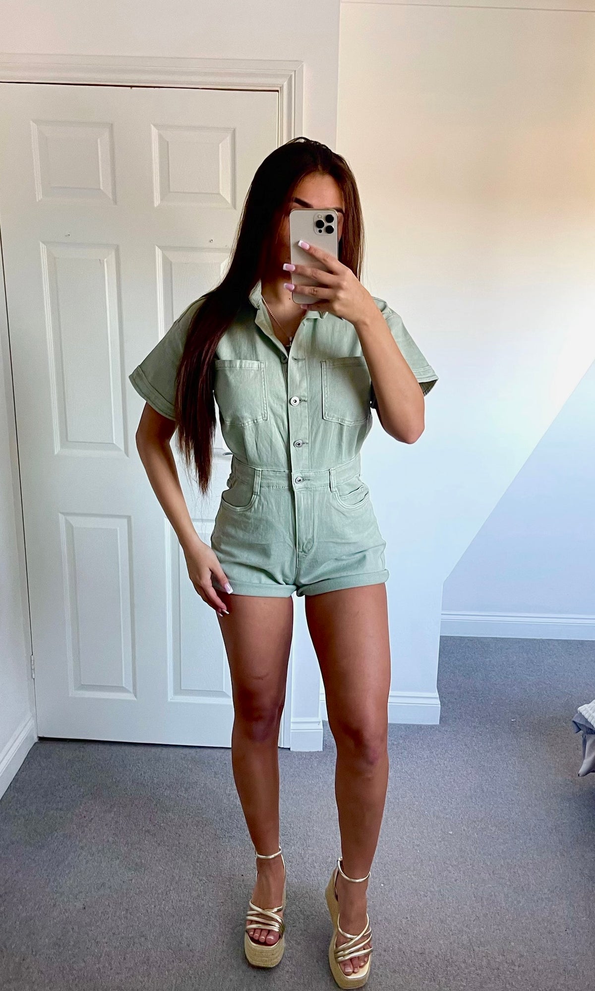 NELLY | Oversized Denim Playsuit - Khaki