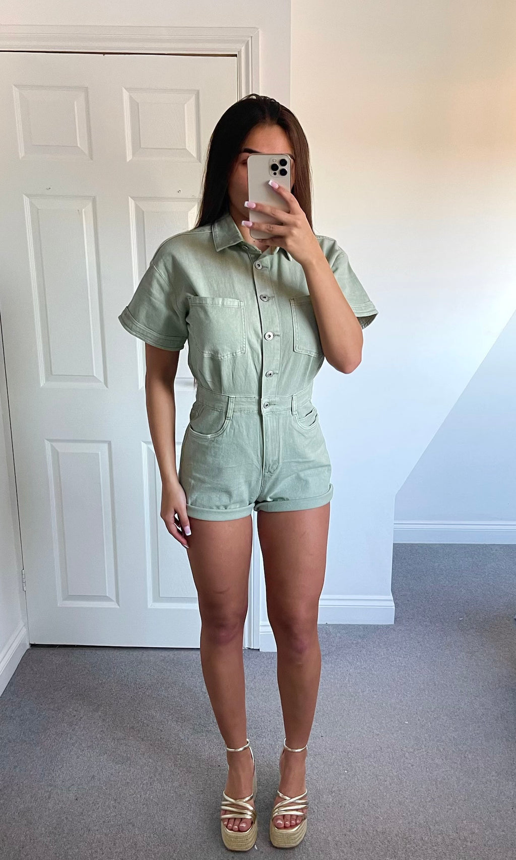NELLY | Oversized Denim Playsuit - Khaki