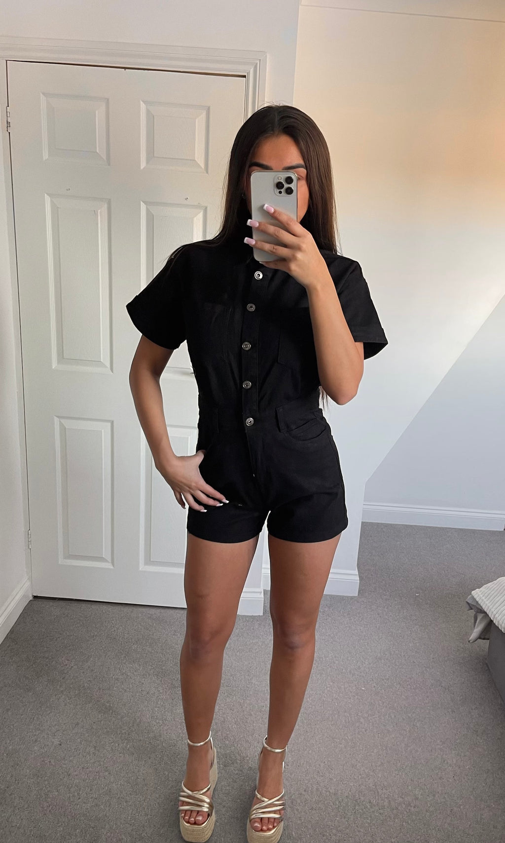 NELLY | Denim Playsuit - Black