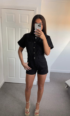 NELLY | Denim Playsuit - Black