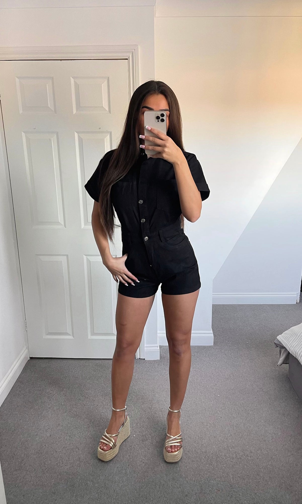 NELLY | Denim Playsuit - Black