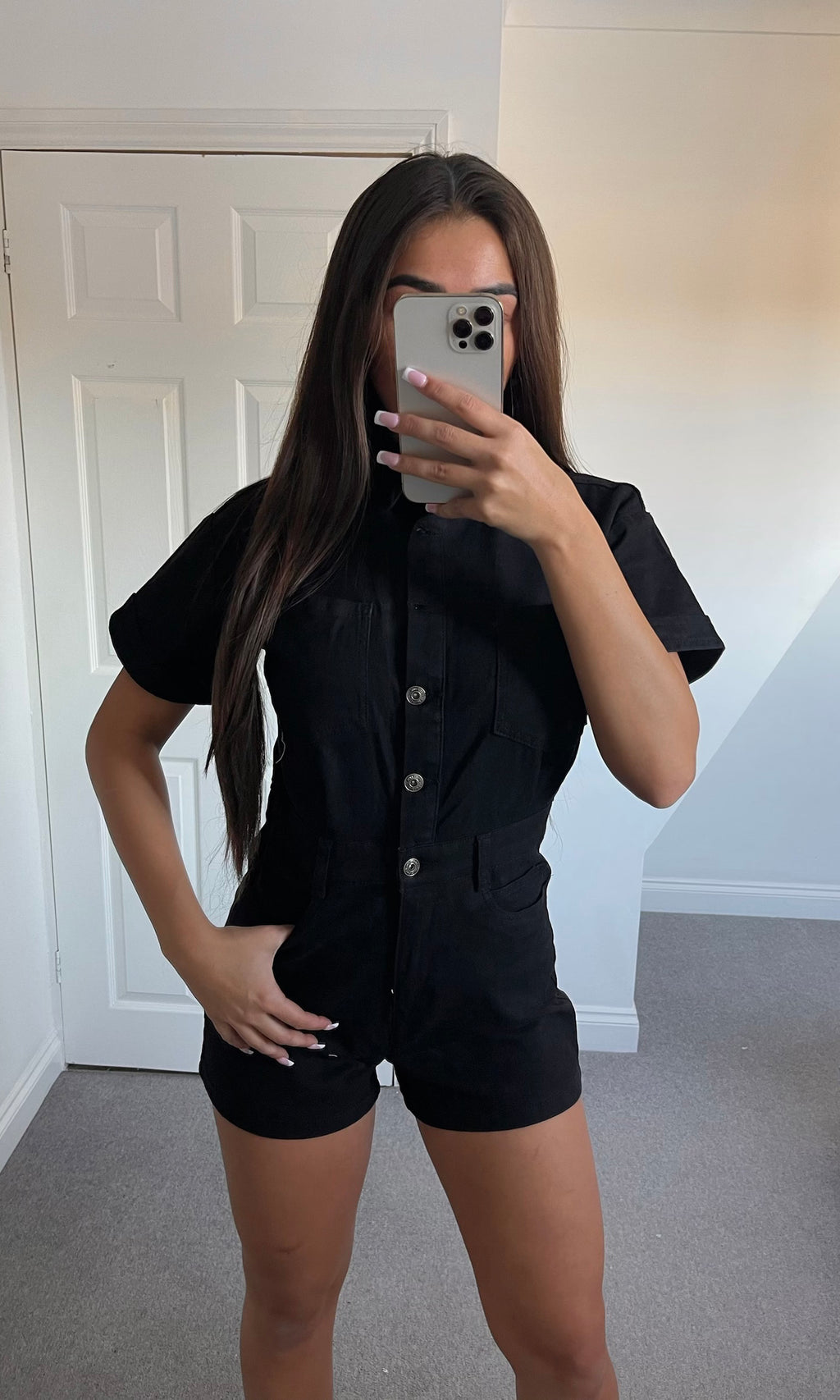 NELLY | Denim Playsuit - Black