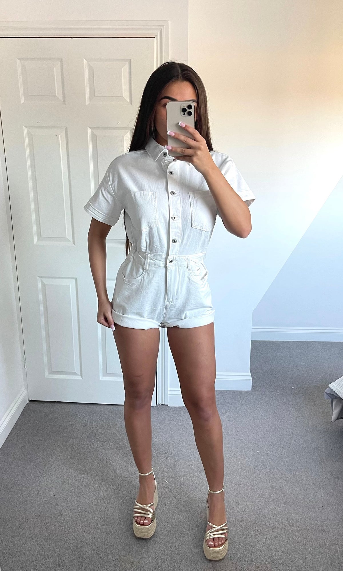 NELLY | Oversized Denim Playsuit - White