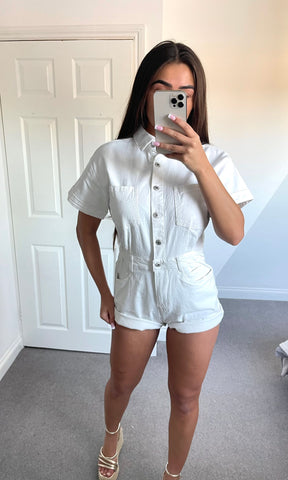 NELLY | Oversized Denim Playsuit - White